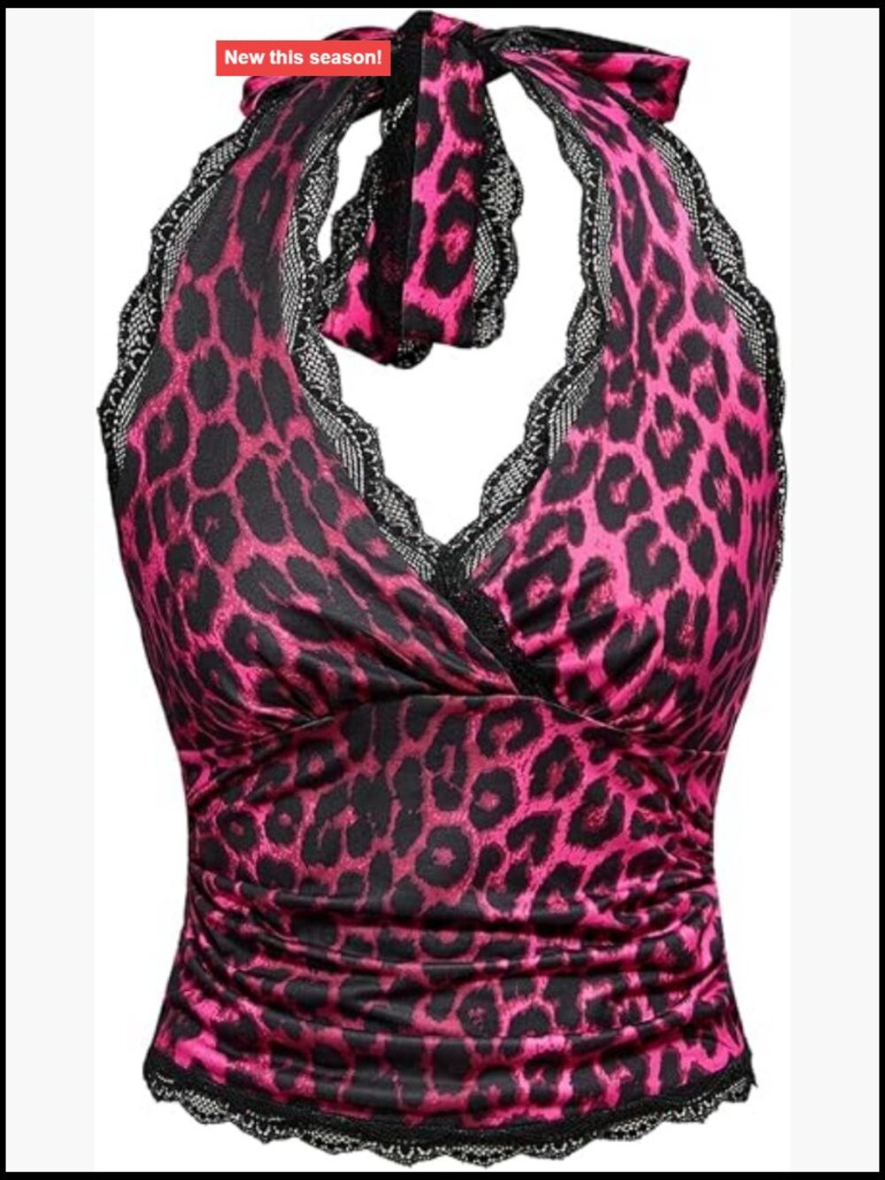 Leopard Print Halter Crop Cami Top Backless Ruched Y2K Sleeveless